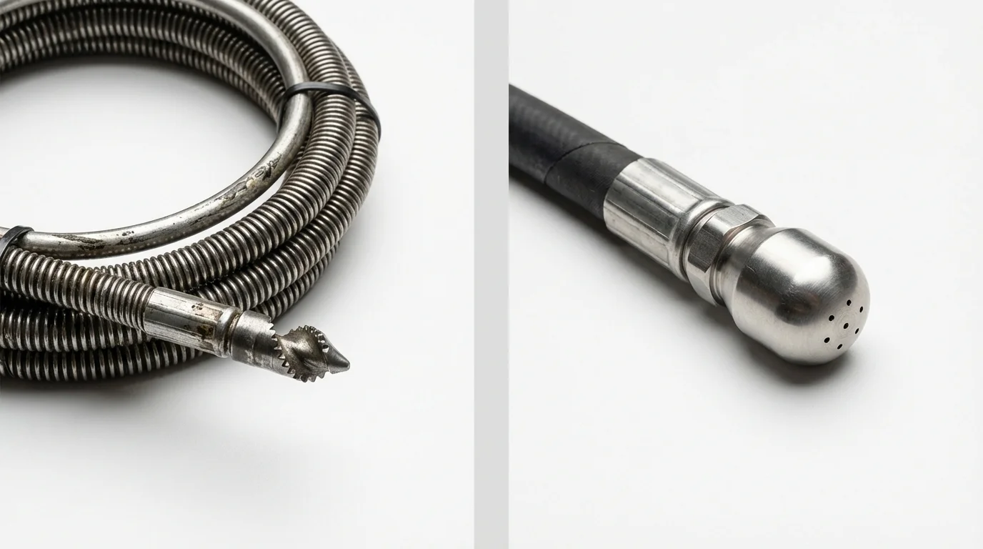 Drain snake cable and hydro jetting nozzle used for drain cleaning in Waukon, IA