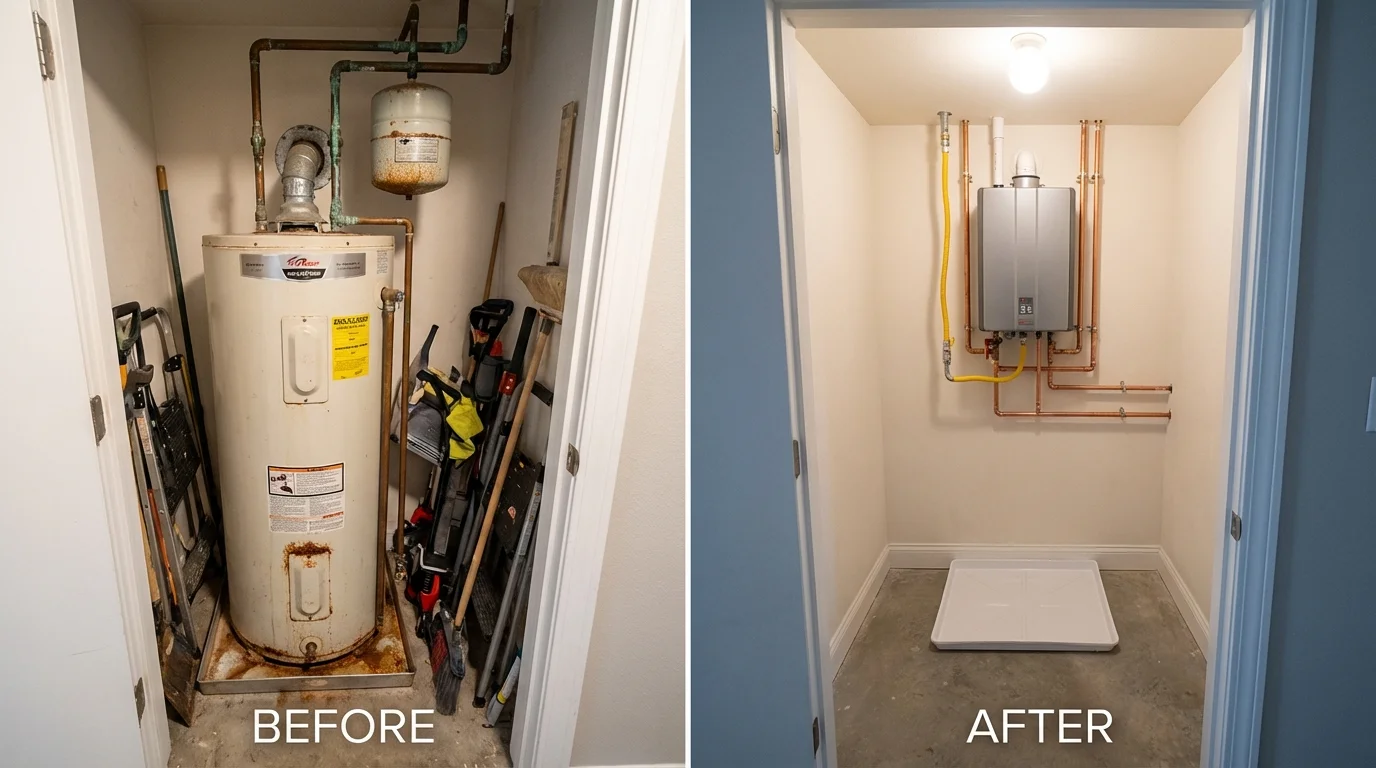 Tank water heater versus wall-mounted tankless unit comparison for Waukon, IA homeowners