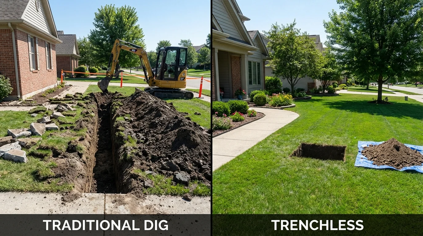Trenchless sewer repair with minimal yard damage versus traditional excavation in Waukon, IA